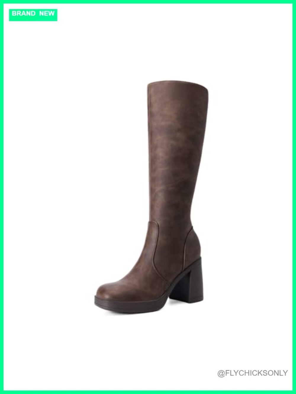 Women's Knee High Platform Heel Boots Faux Leather Stretchy Zip
